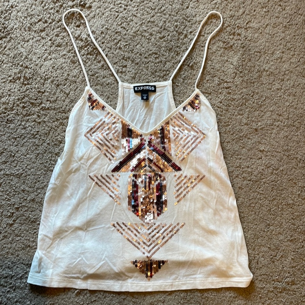 Express White Crop Tank Top With Sequin Design